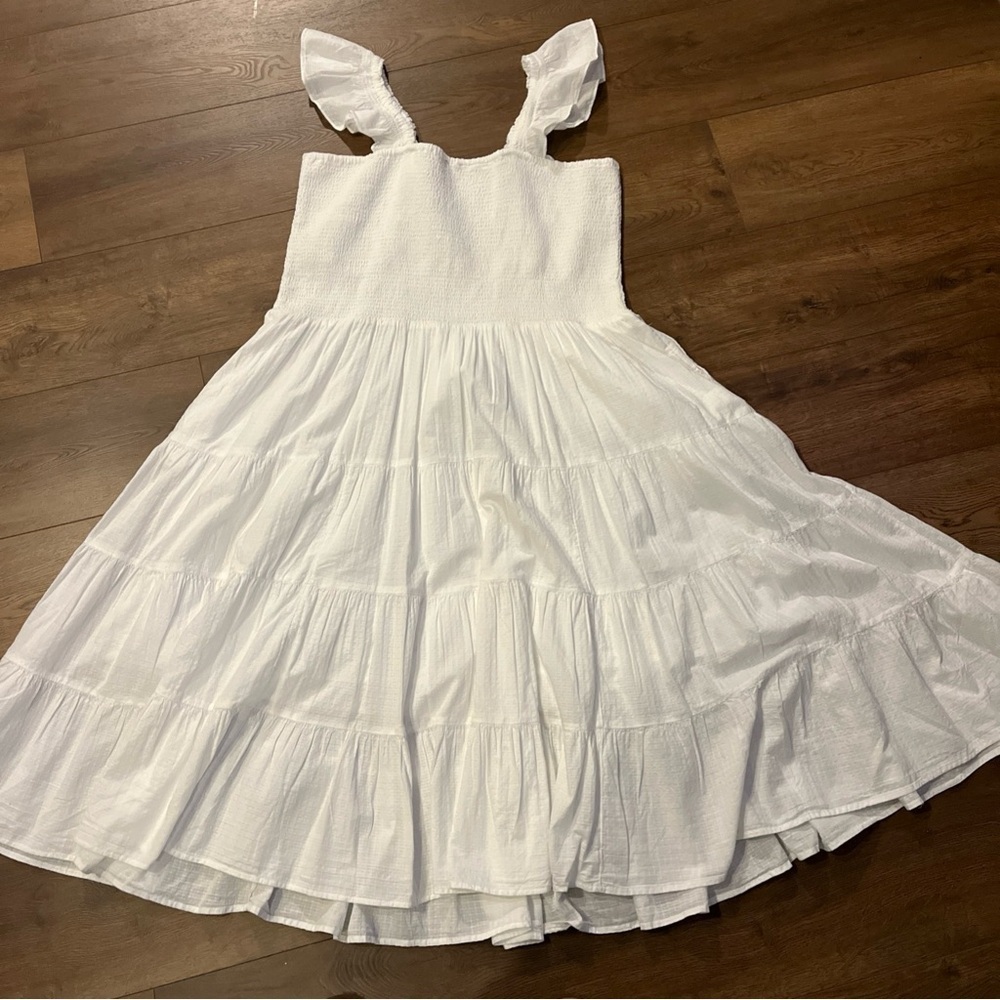 Lands’ End Women’s Dobby Smocked Ruffle Cotton Lined Tiered Dress Pockets2X NWOT - Picture 3 of 9